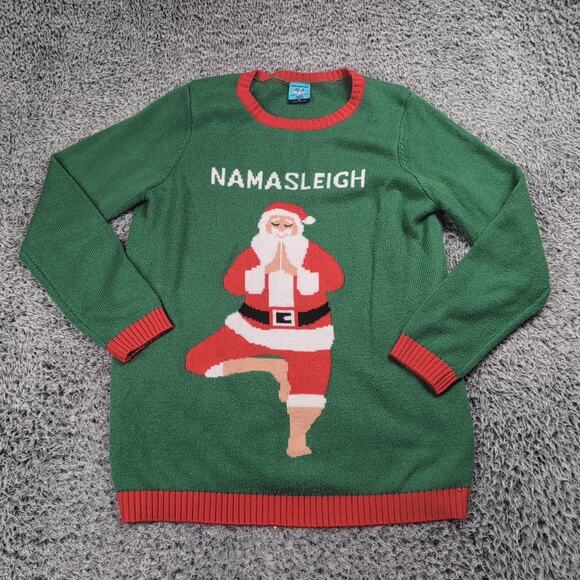 Norther Pole Sweater Men Extra Large Green Namasleigh Santa Yoga Ugly Christmas - Picture 1 of 6